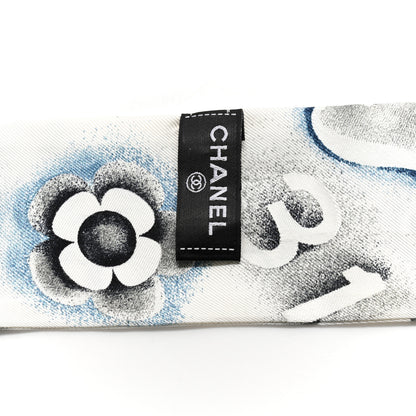 Chanel Silk CC Slim Bandeau Scarf White Blue 6 of 6
