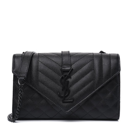 Saint Laurent Grain De Poudre Textured Mixed Matelasse Triquilt Small Monogram Satchel Black 1 of 4