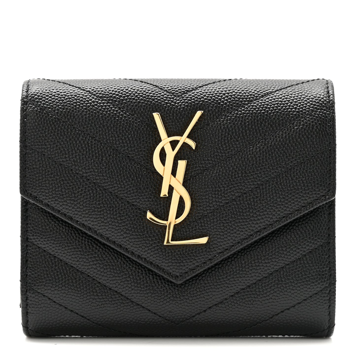 Grain De Poudre Matelasse Chevron Monogram Compact Tri Fold Wallet Black
