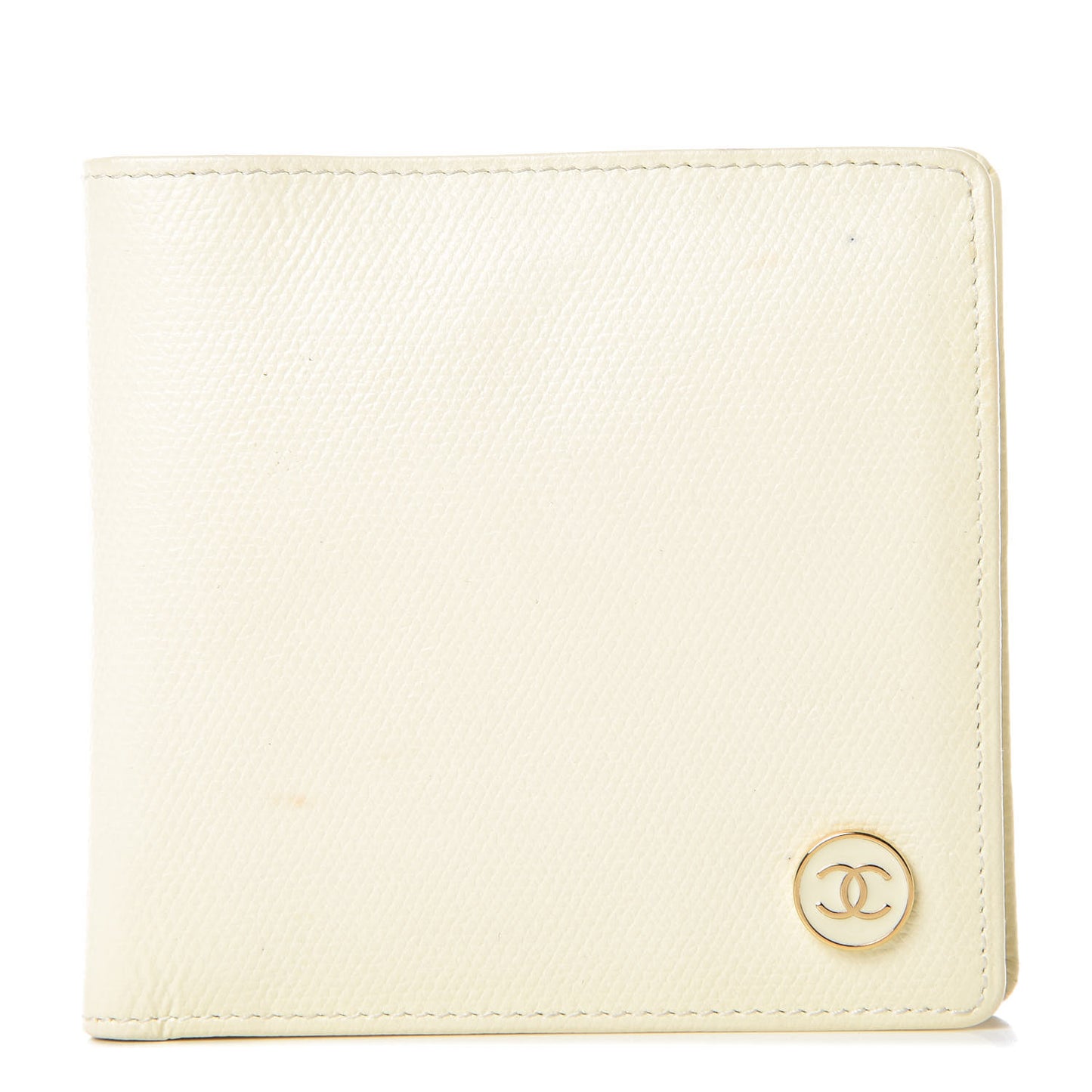Grained Calfskin CC Button Bi-Fold Wallet Ivory