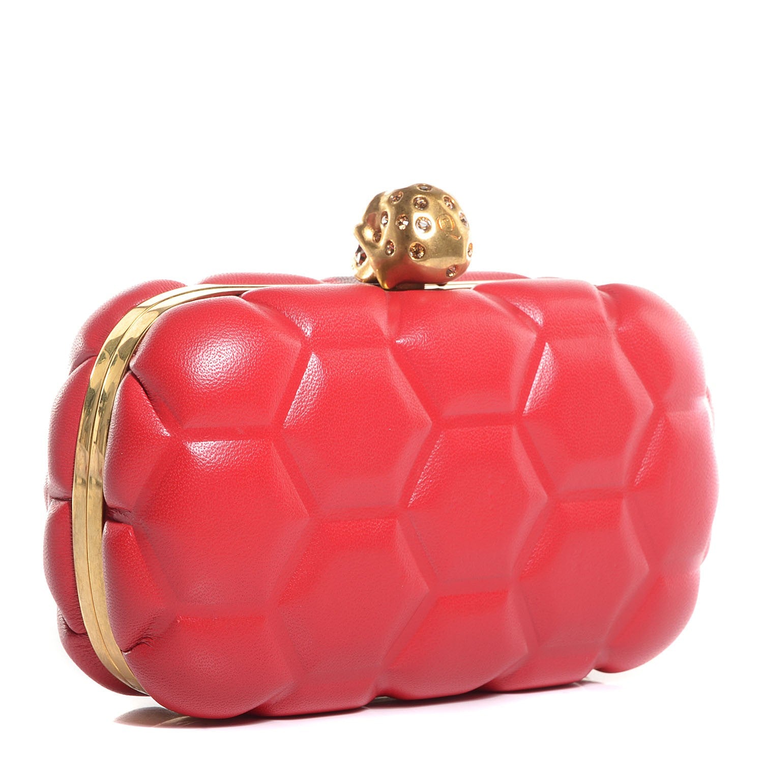 Alexander McQueen Leather Honeycomb Skull Box Clutch Red 3 of 7
