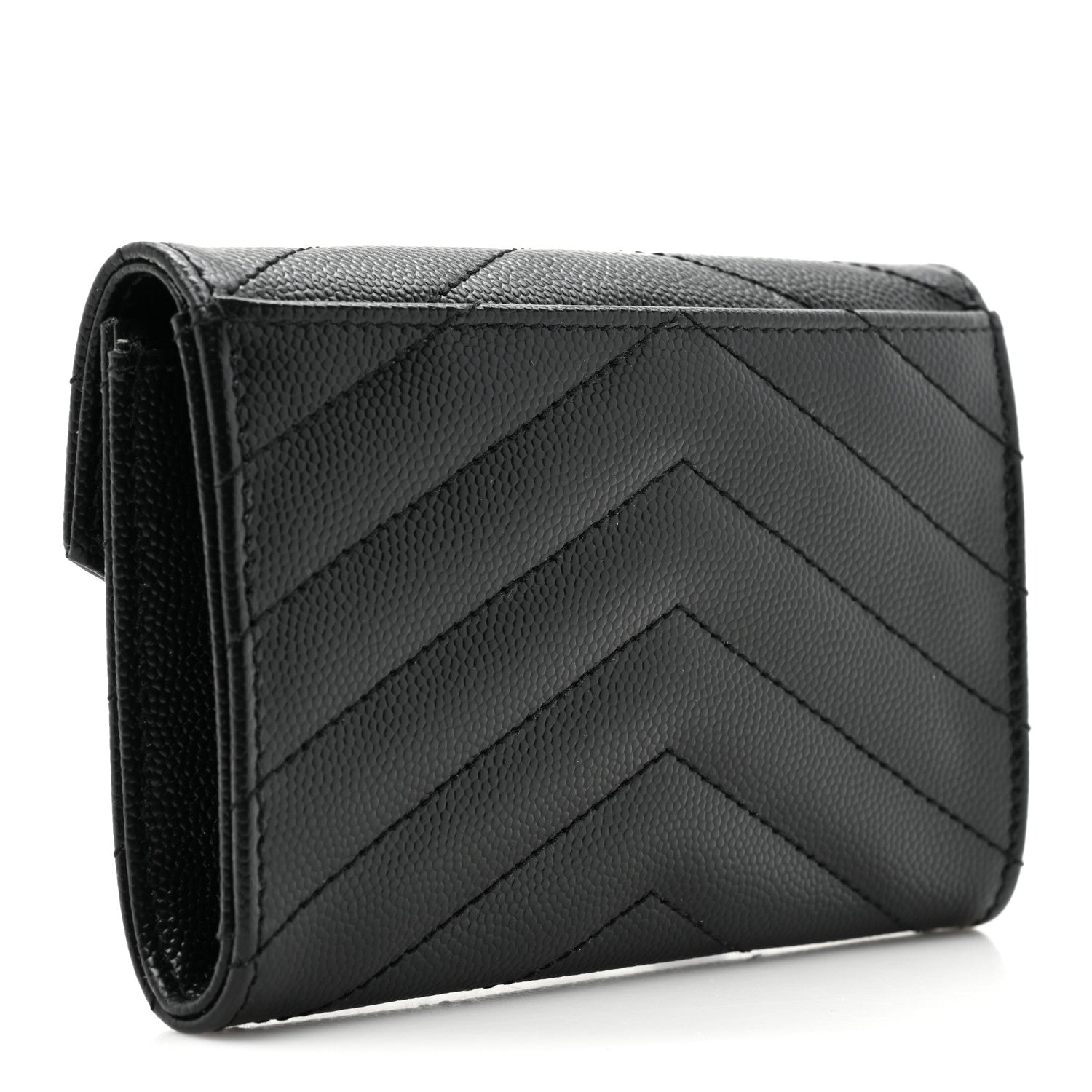 Saint Laurent Grain De Poudre Matelasse Chevron Small Monochrome Monogram Envelope Wallet Black 3 of 12