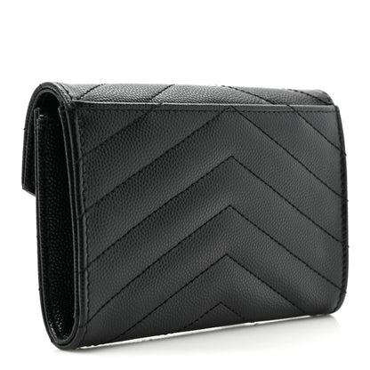 Saint Laurent Grain De Poudre Matelasse Chevron Small Monochrome Monogram Envelope Wallet Black 3 of 12