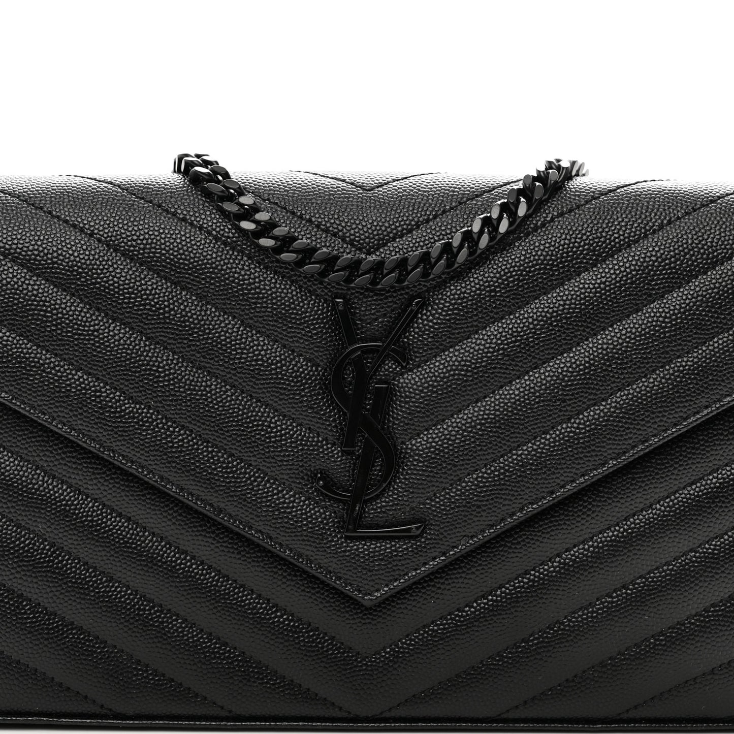 Grain De Poudre Matelasse Chevron Monogram Monochrome Chain Wallet Black