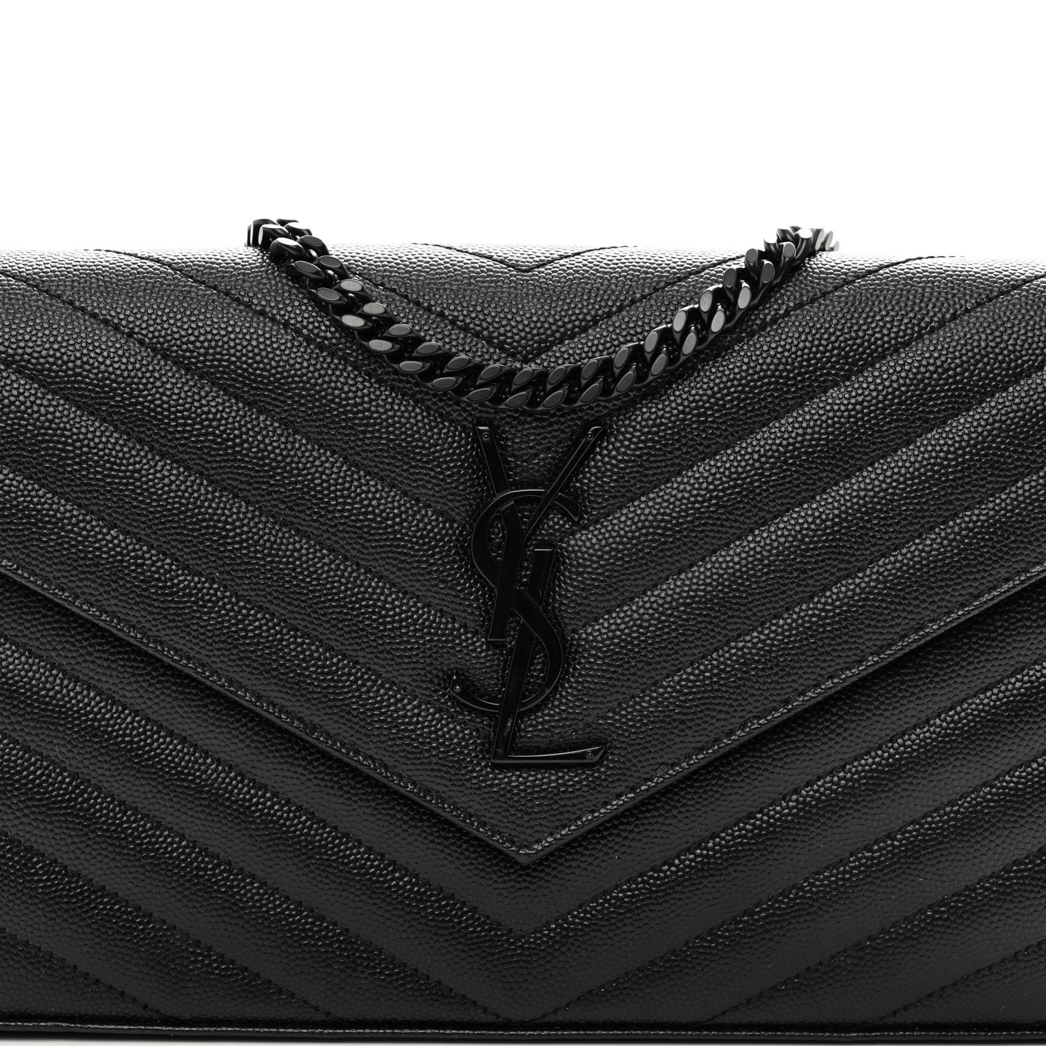 Saint Laurent Grain De Poudre Matelasse Chevron Monogram Monochrome Chain Wallet Black 5 of 9