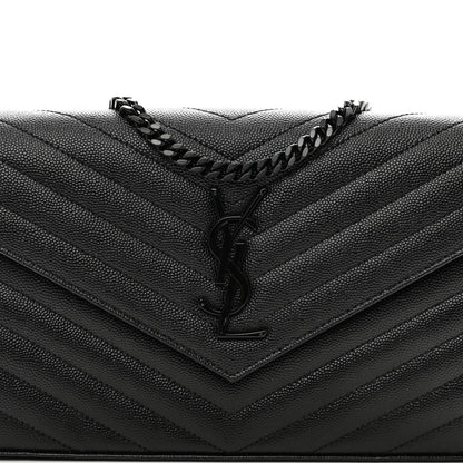 Saint Laurent Grain De Poudre Matelasse Chevron Monogram Monochrome Chain Wallet Black 5 of 9