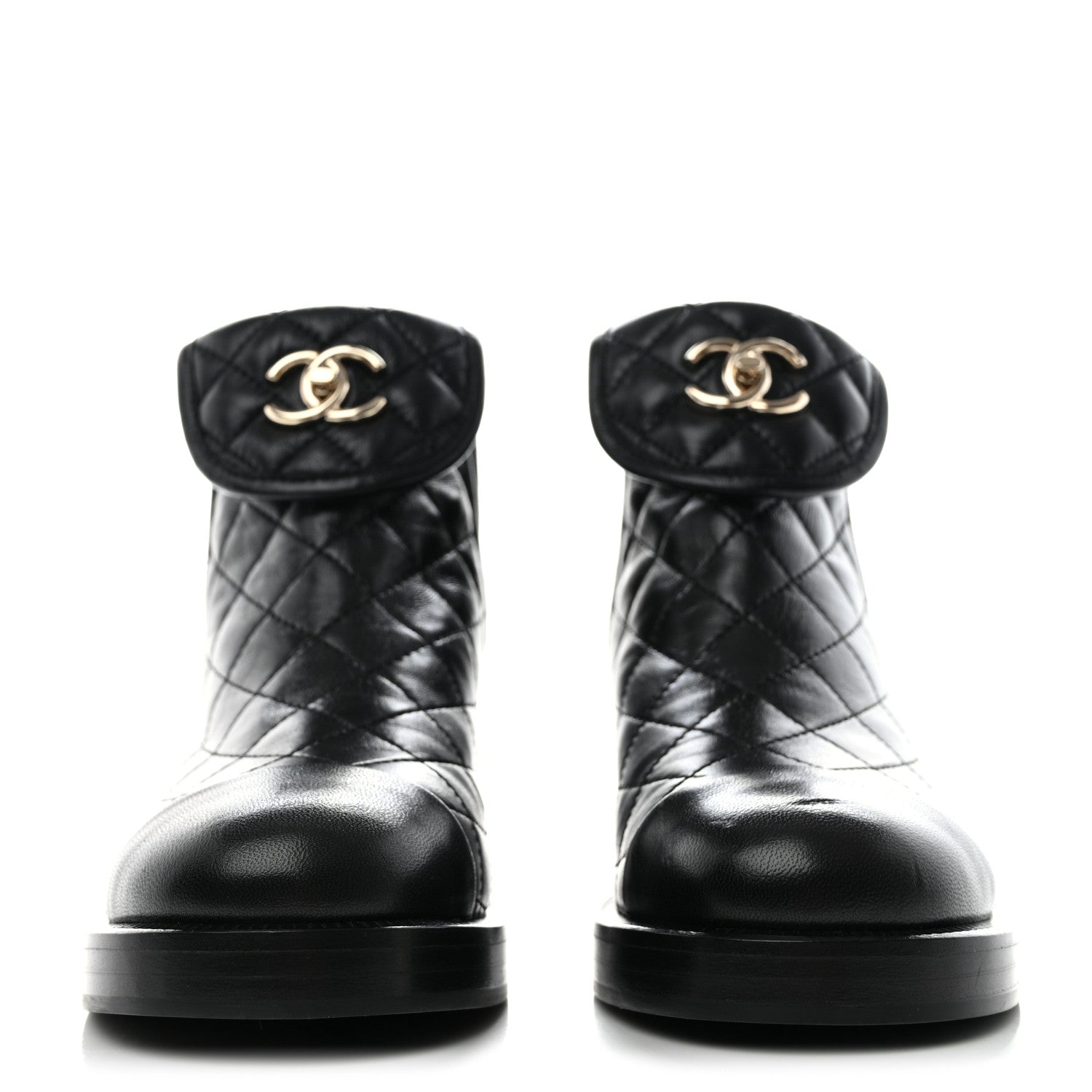Chanel Lambskin Quilted Cap Toe CC Turnlock Booties 35 Black 2 of 12