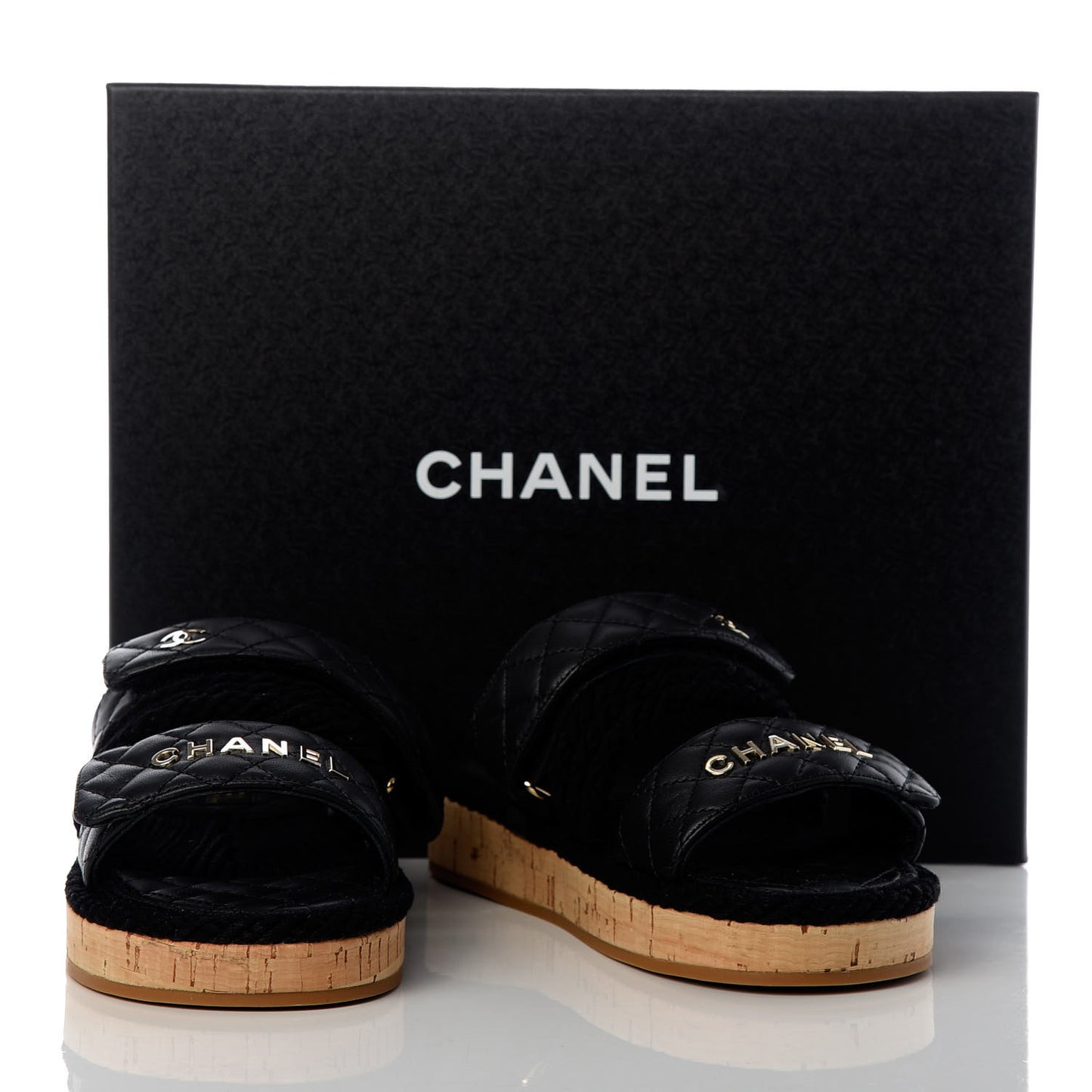 Cord Lambskin Quilted Logo Mules 37 Black