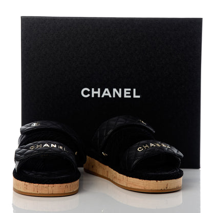 Chanel Cord Lambskin Quilted Logo Mules 37 Black 10 of 10