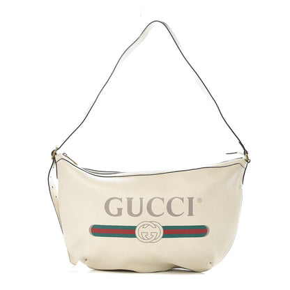 Gucci Grained Calfskin Logo Half Moon Hobo White 1 of 12