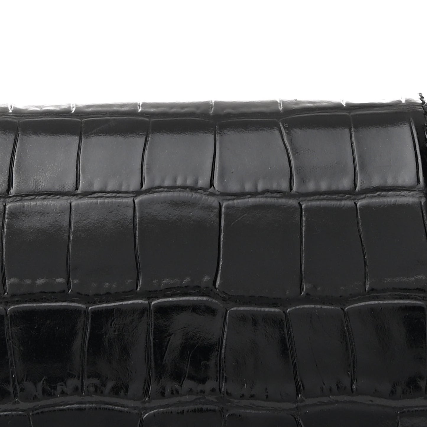 Shiny Calfskin Monochrome Crocodile Embossed Small Hourglass Evening Chain Bag Black