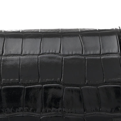 Balenciaga Shiny Calfskin Monochrome Crocodile Embossed Small Hourglass Evening Chain Bag Black 8 of 11