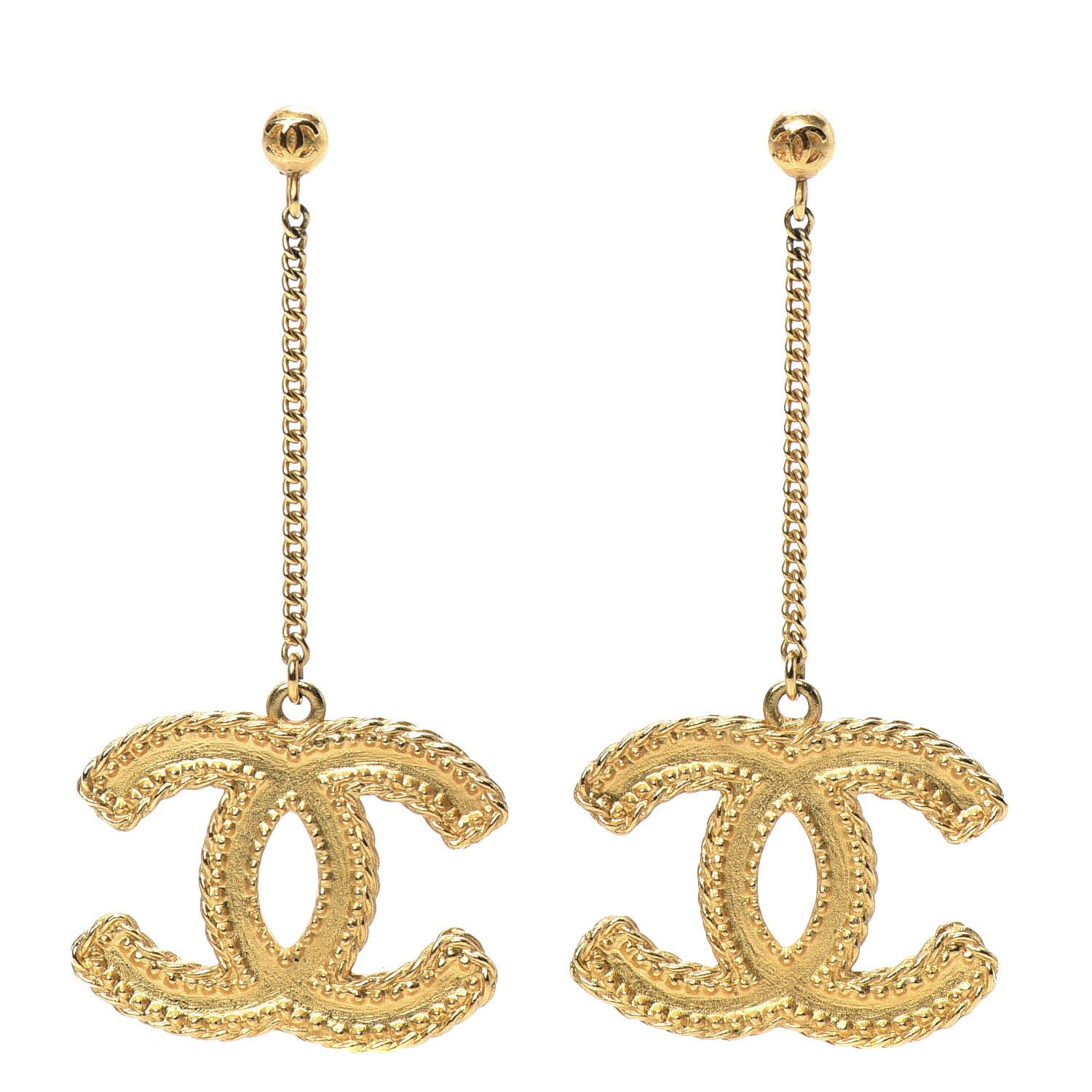 Chanel CC Drop Earrings Matte Gold 1 of 5