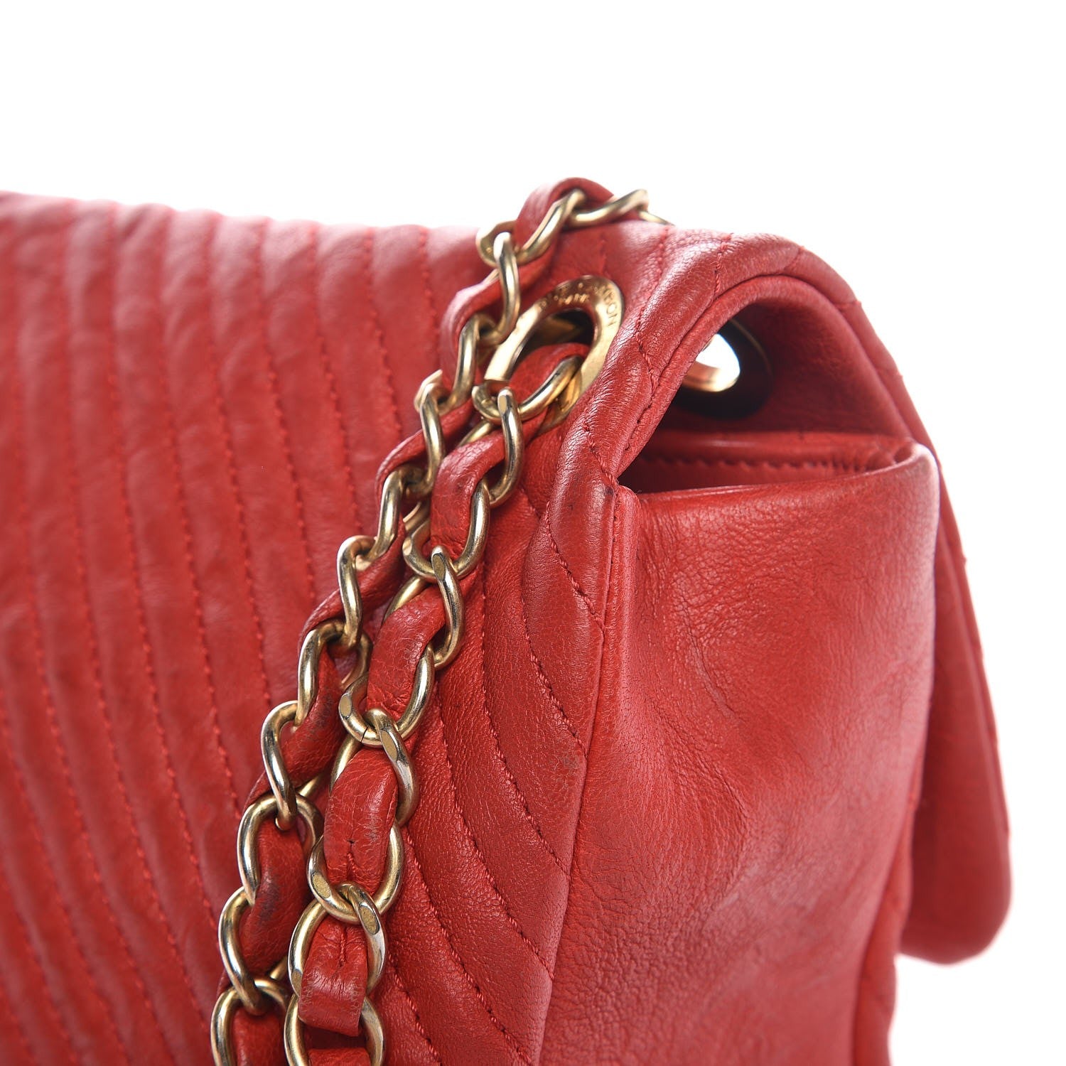 Chanel Calfskin Surpique Chevron Medium Flap Red 18 of 19