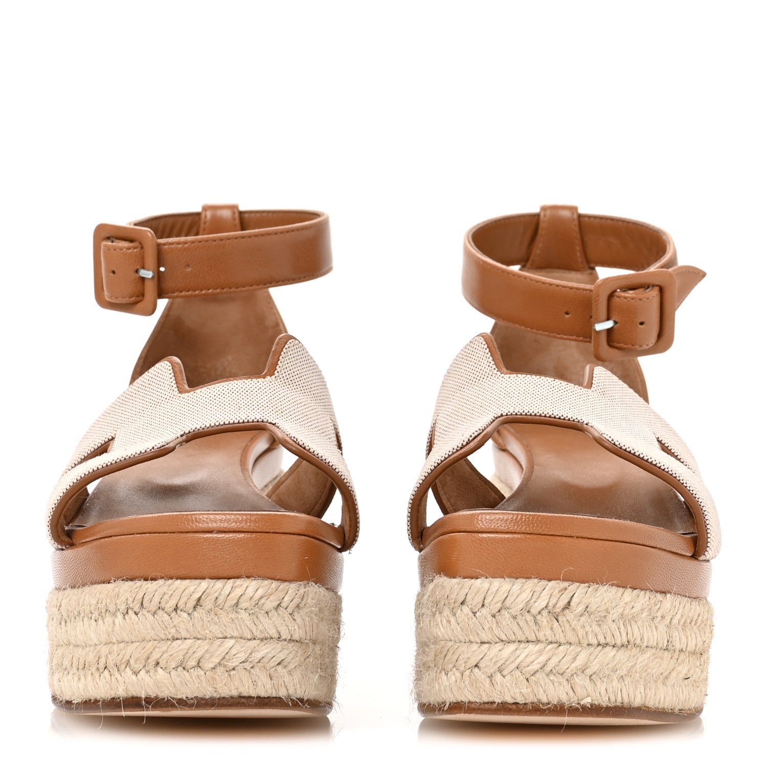 Hermes H Canvas Goatskin Elda Espadrille Wedge Sandals 36 Noisette Natural 3 of 8