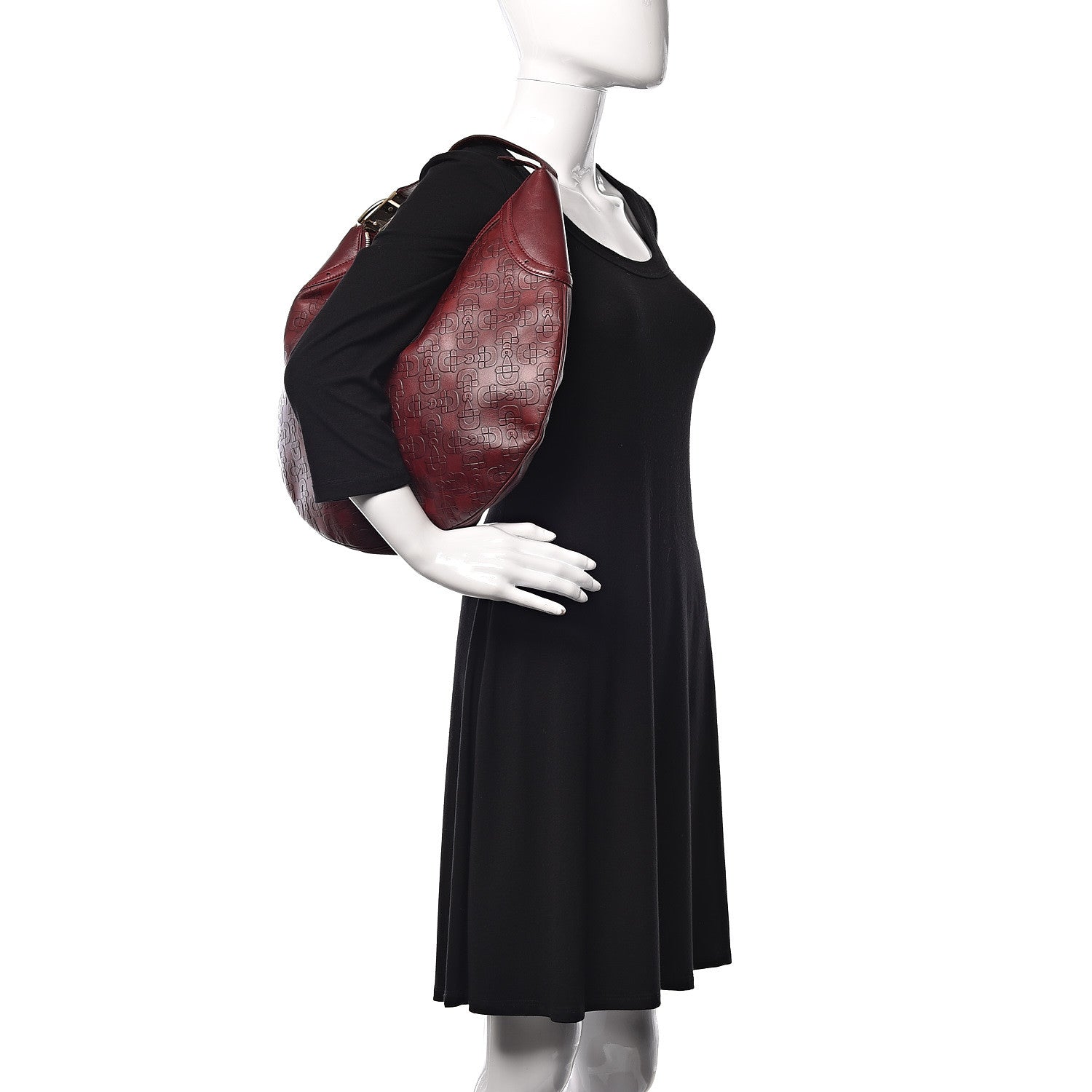 Gucci Calfskin Horsebit Embossed Glam Hobo Burgundy 2 of 11