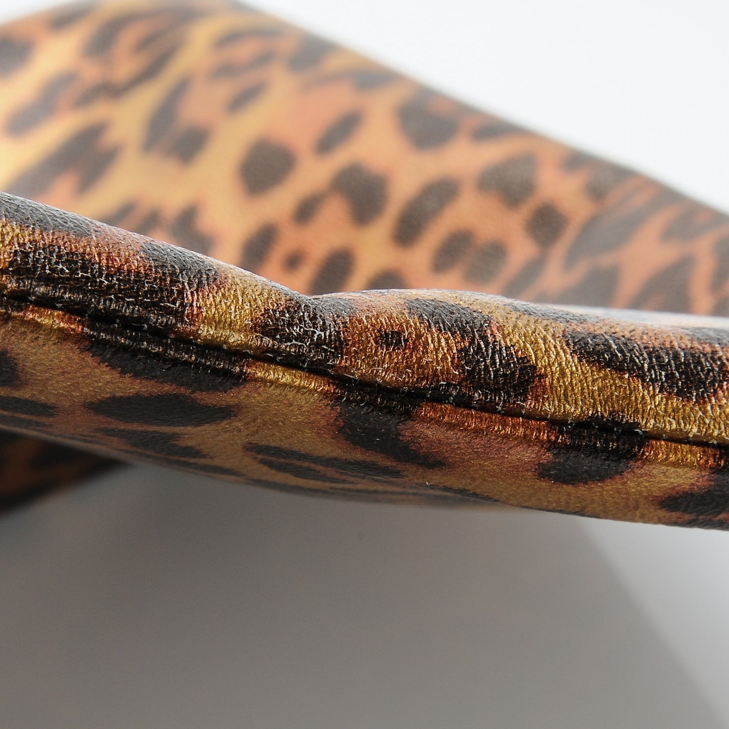 Metallic Calfskin Leopard Printed Letters Monogram Zip Clutch