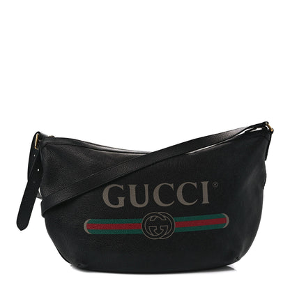 Gucci Grained Calfskin Logo Half Moon Hobo Black 1 of 8