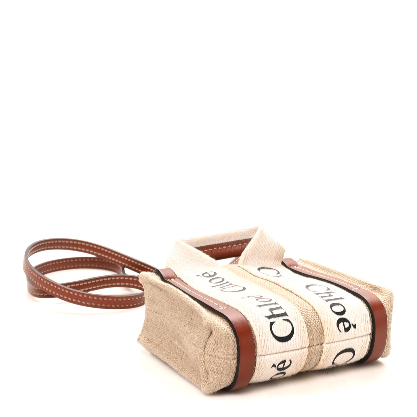 Cotton Calfskin Nano Woody Ribbon Tote White Brown