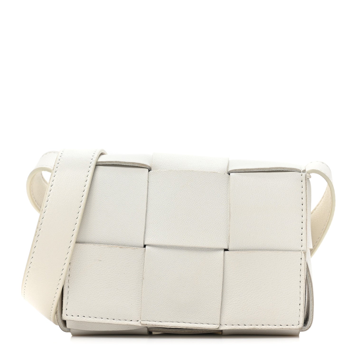 Bottega Veneta Lambskin Maxi Intrecciato Extra Mini Cassette Crossbody Bag White 1 of 9