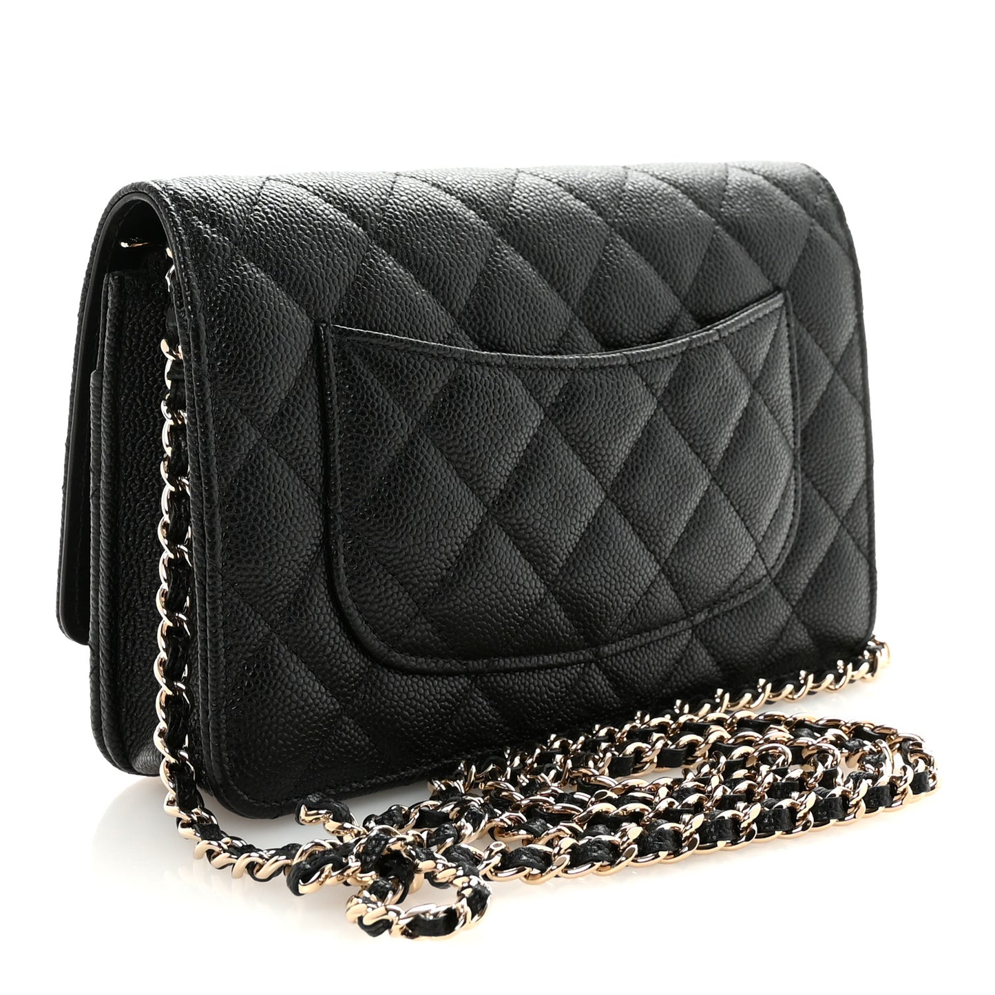 Caviar Quilted Bow Wallet On Chain WOC Black