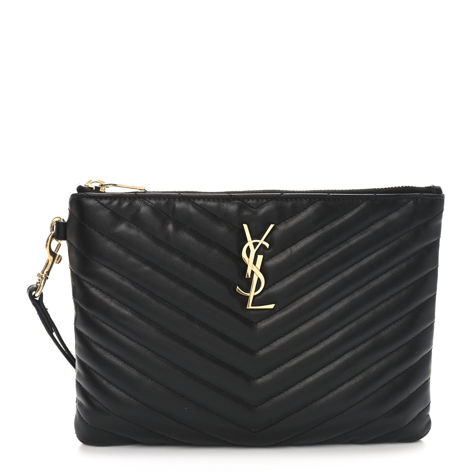 Saint Laurent Calfskin Matelasse Chevron Monogram A5 Wristlet Black 1 of 10