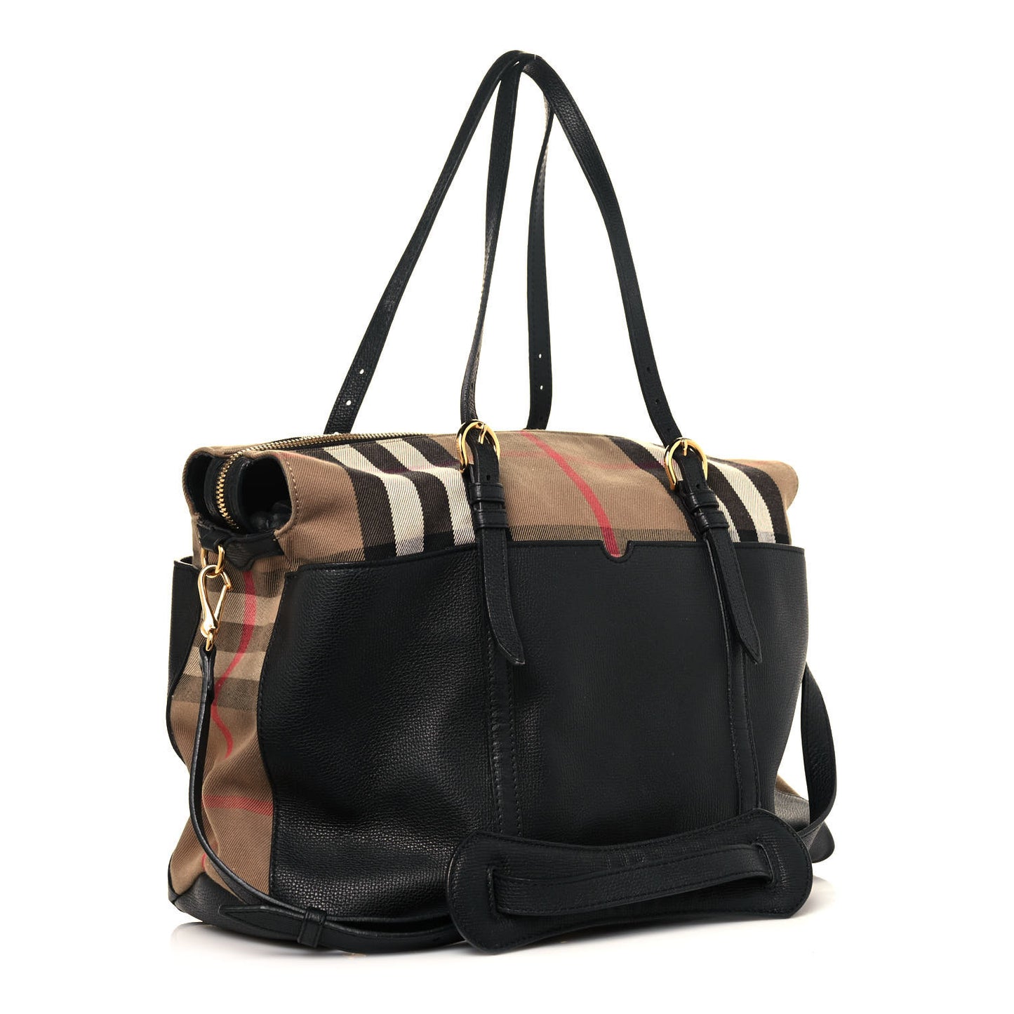 Grainy Calfskin House Check Mason Diaper Tote Black