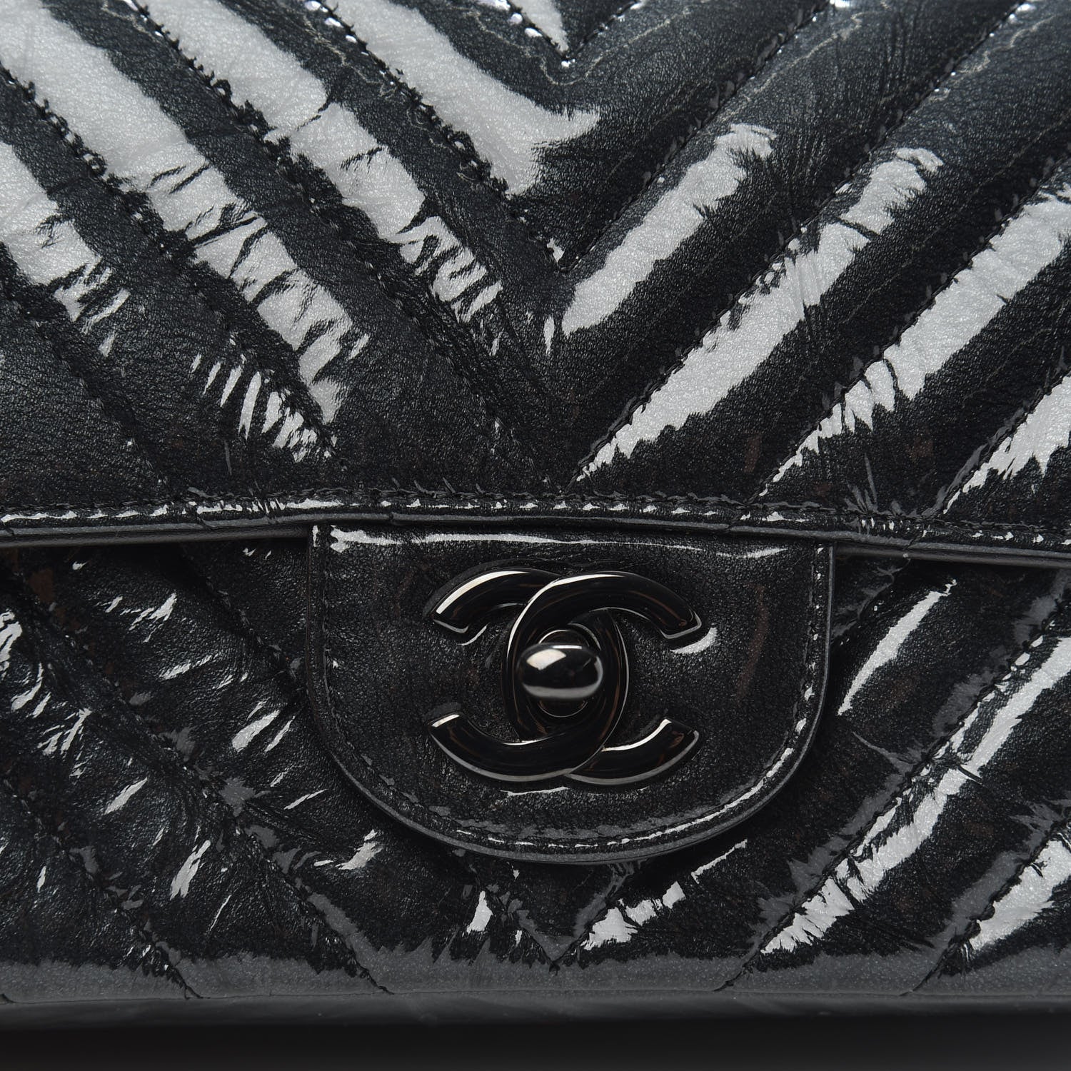 Chanel Patent Metallic Crumpled Calfskin Chevron Quilted Mini Rectangular Flap So Black 10 of 12