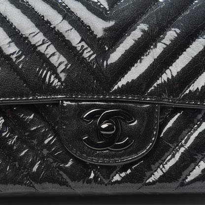 Chanel Patent Metallic Crumpled Calfskin Chevron Quilted Mini Rectangular Flap So Black 10 of 12