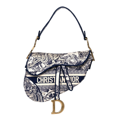 Christian Dior Canvas Embroidered Toile de Jouy Saddle Bag Blue 1 of 14