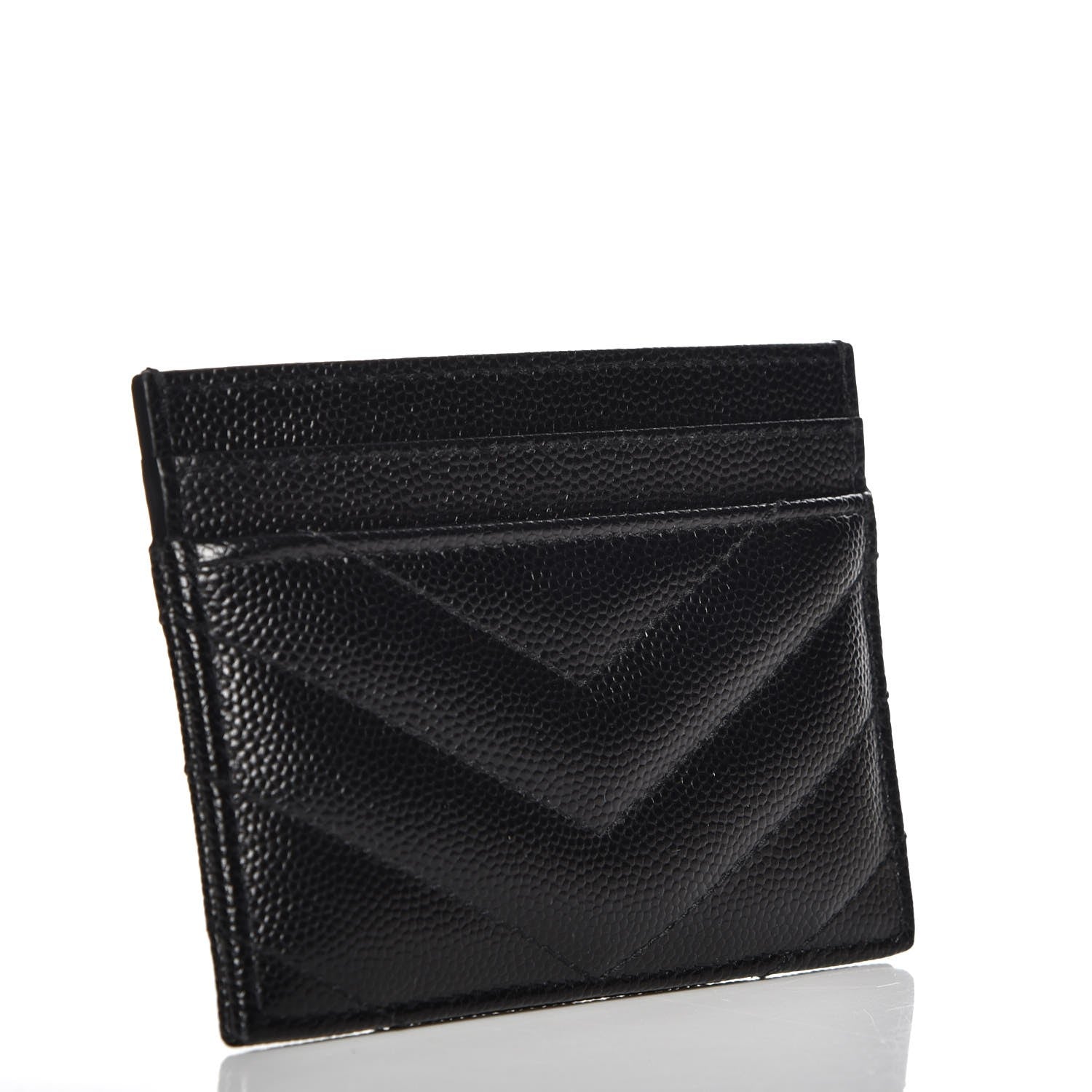 Saint Laurent Grain De Poudre Matelasse Chevron Monogram Credit Card Case Black 3 of 8