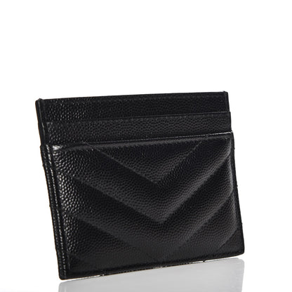 Saint Laurent Grain De Poudre Matelasse Chevron Monogram Credit Card Case Black 3 of 8