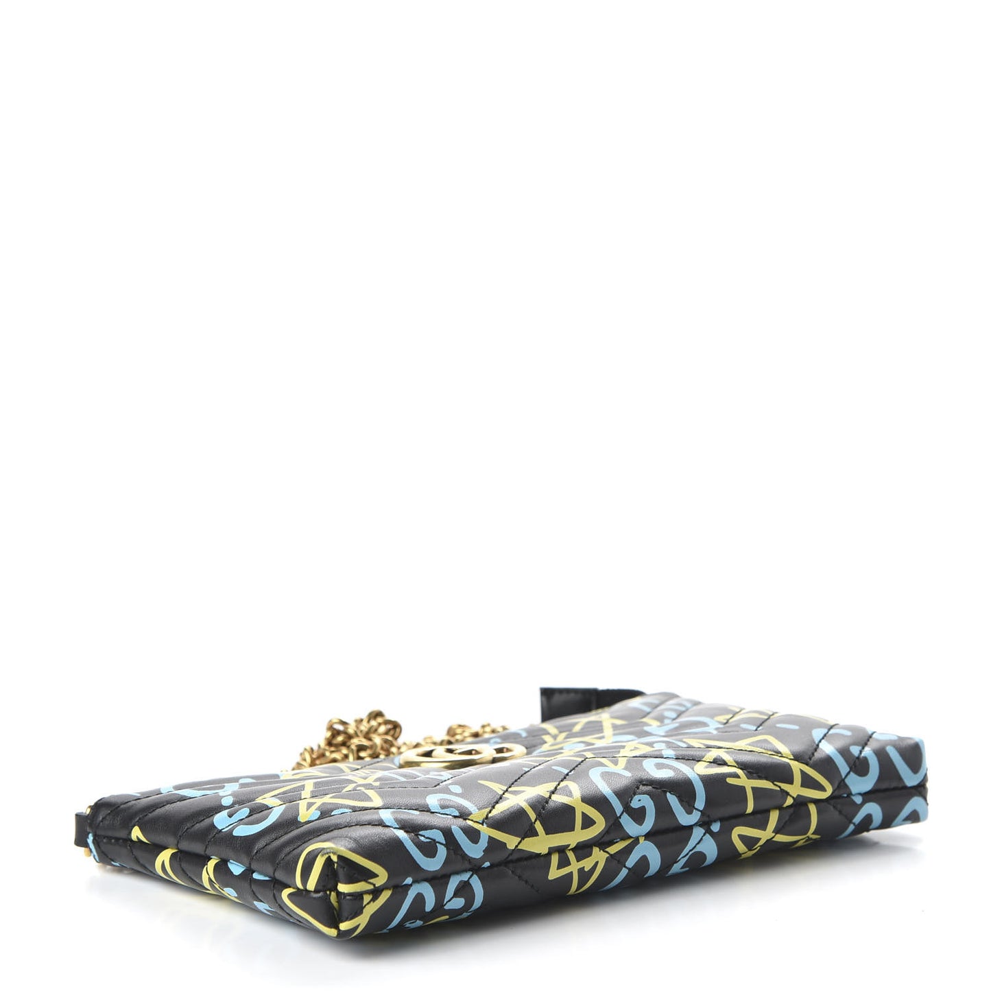 Calfskin Matelasse Printed Mini GucciGhost GG Marmont Chain Bag Black New AcquamarineCalfskin Matelasse GucciGhost Mini GG Marmont Chain Bag Black New Acquamarine