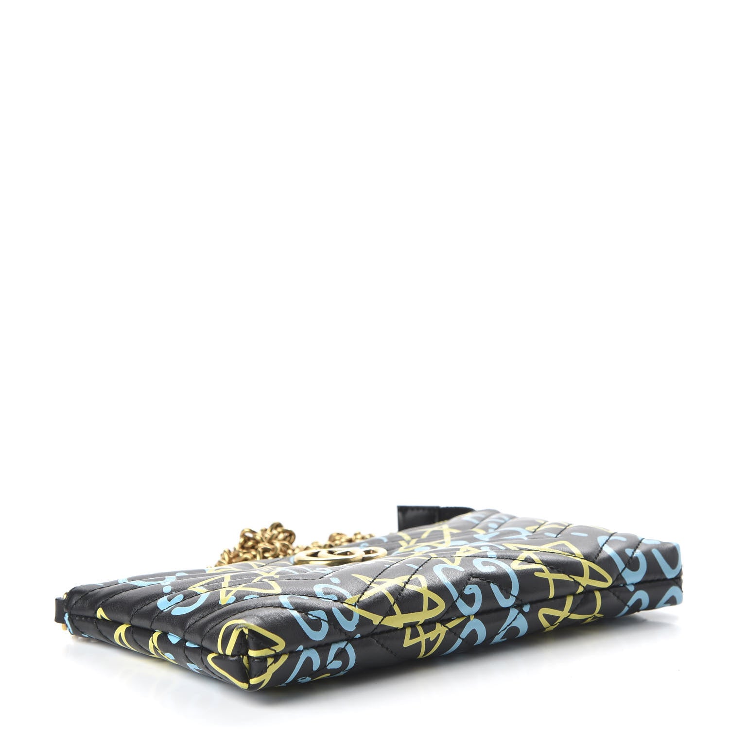 Gucci Calfskin Matelasse Printed Mini GucciGhost GG Marmont Chain Bag Black New AcquamarineCalfskin Matelasse GucciGhost Mini GG Marmont Chain Bag Black New Acquamarine 4 of 10