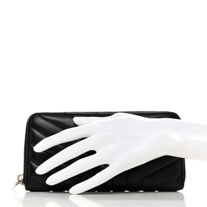 Saint Laurent Calfskin Matelasse Chevron Monogram Zip Around Wallet Black 2 of 7