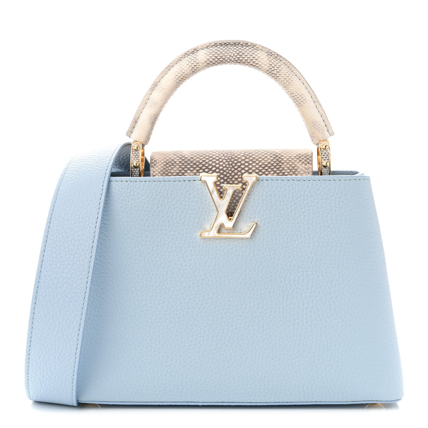 Taurillon Calfskin Karung Patchwork Capucines BB Olympe Blue
