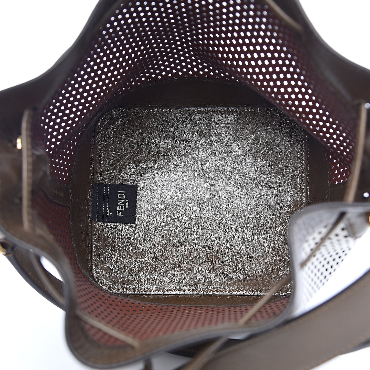 Vitello Liberty Glossy Lambskin F is Fendi Perforated Large Mon Tresor Bucket Bag White Ice Rust Maya