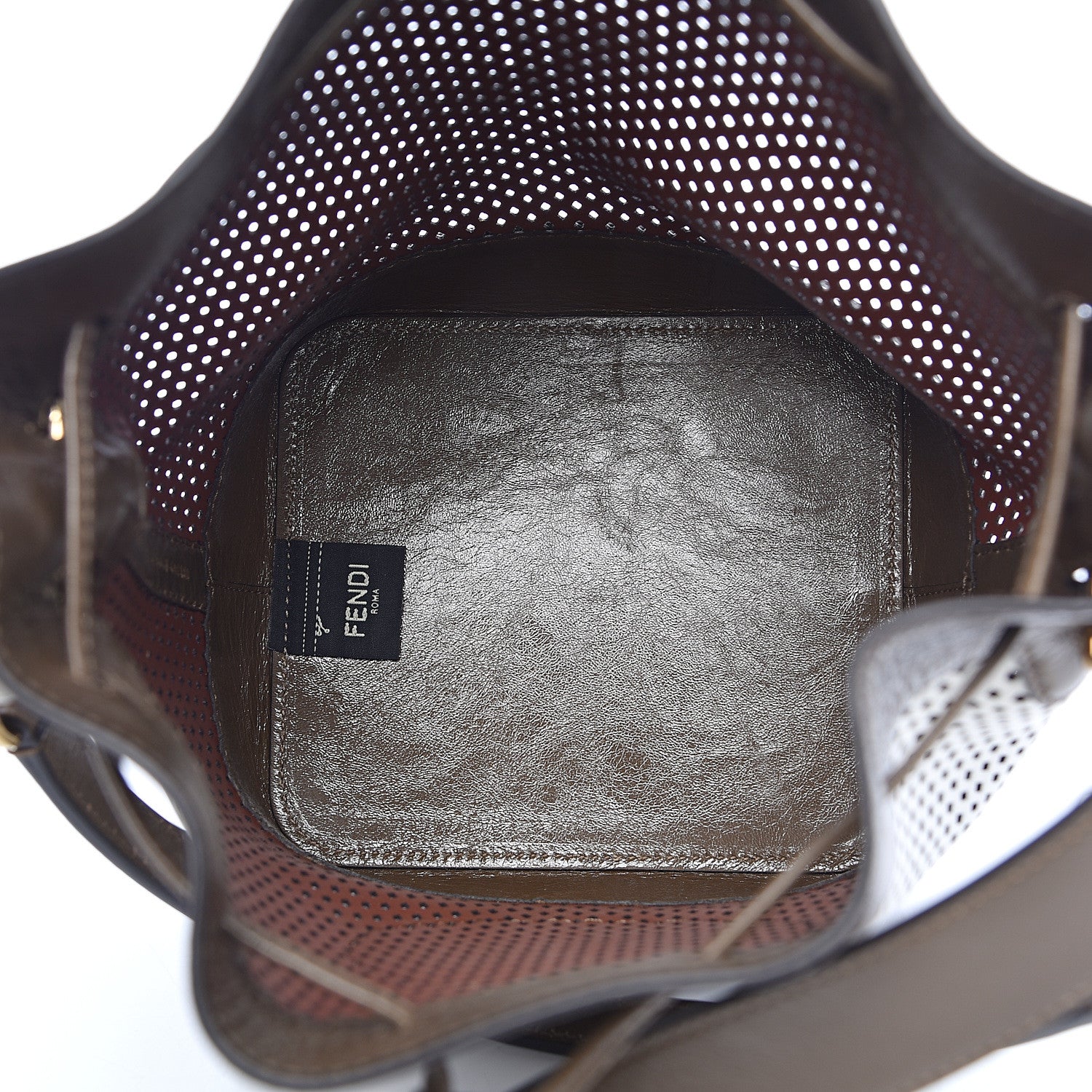 Fendi Vitello Liberty Glossy Lambskin F is Fendi Perforated Large Mon Tresor Bucket Bag White Ice Rust Maya 5 of 11