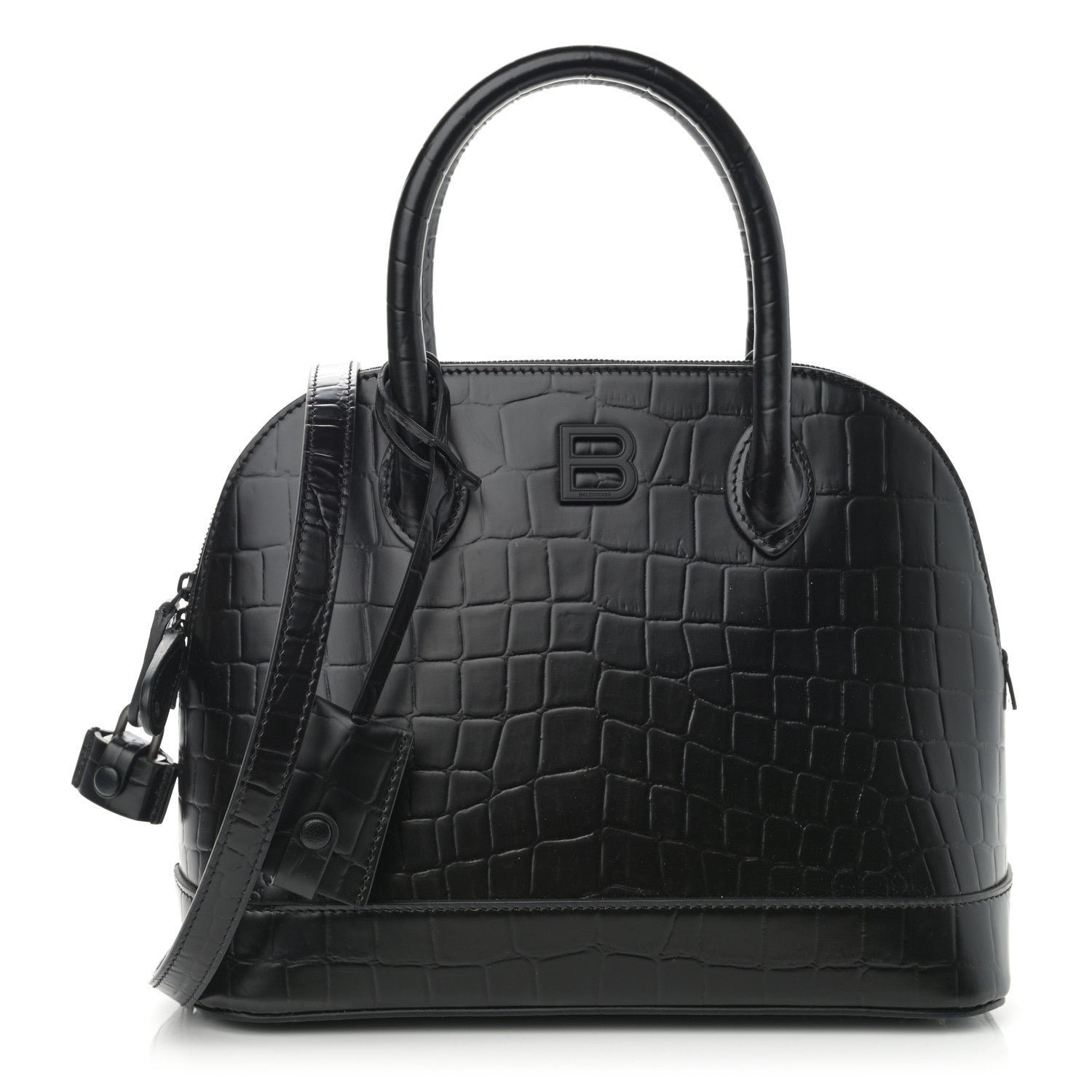 Balenciaga Calfskin Crocodile Embossed S Rivet Ville Top Handle Bag Black 1 of 11