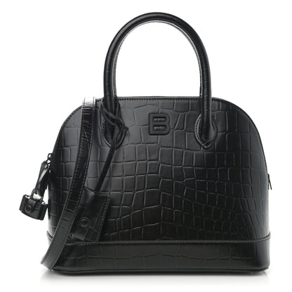 Balenciaga Calfskin Crocodile Embossed S Rivet Ville Top Handle Bag Black 1 of 11