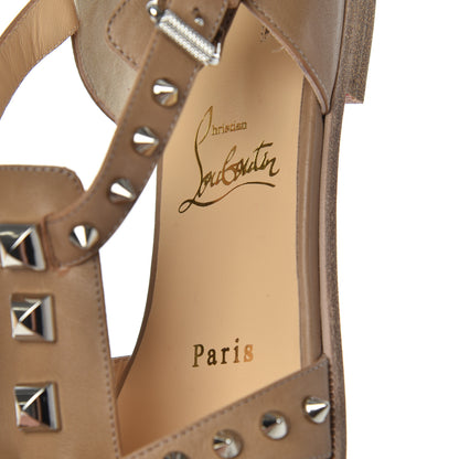 Christian Louboutin Calfskin Loubiclou Studded Cage Flat Sandals 37.5 Beige 6 of 10