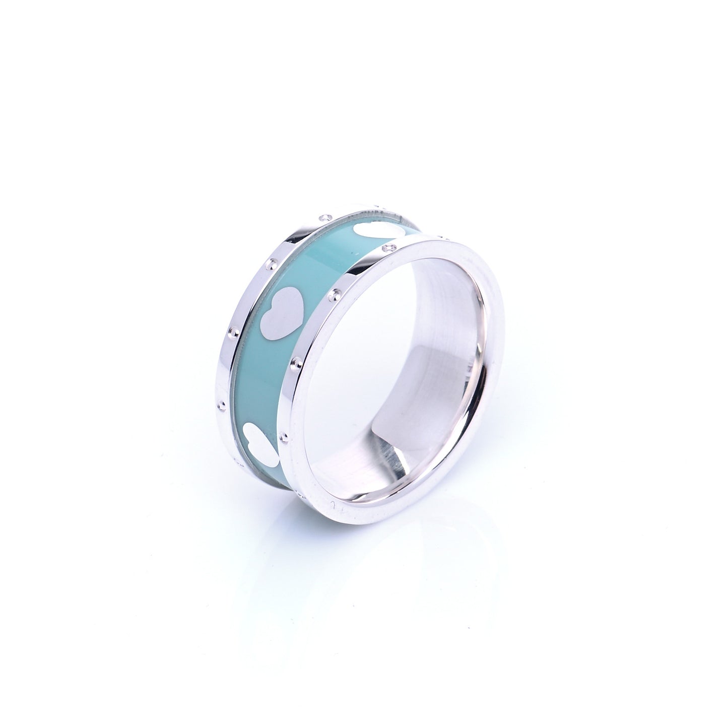 Sterling Silver Enamel Heart Band Ring 56 7.5
