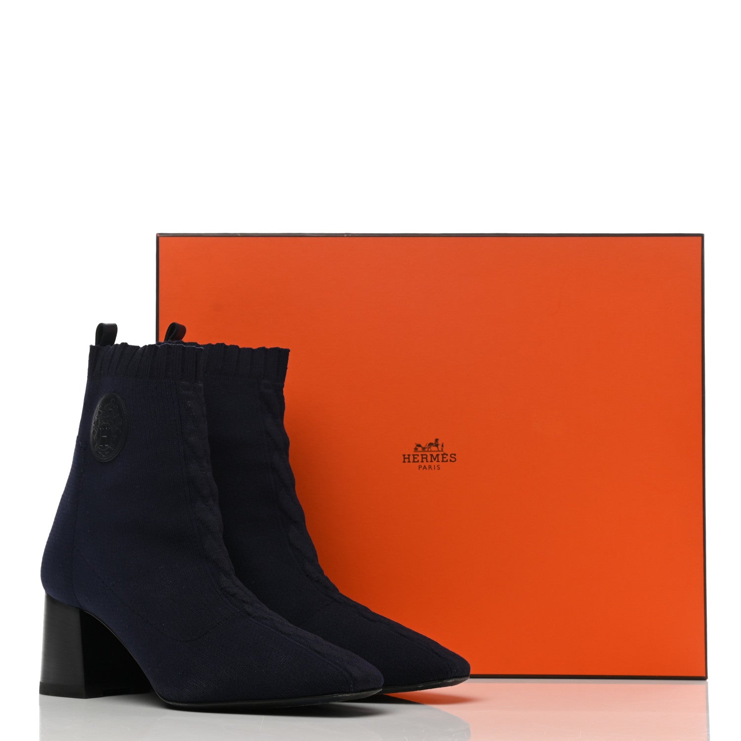 Hermes Knit Calfskin Volver Ankle Boots 38.5 Bleu Diplomatique 12 of 12