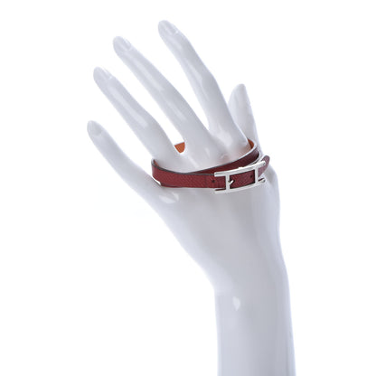 Hermes Epsom Behapi Double Tour Bracelet S Rouge Casaque Orange 2 of 6
