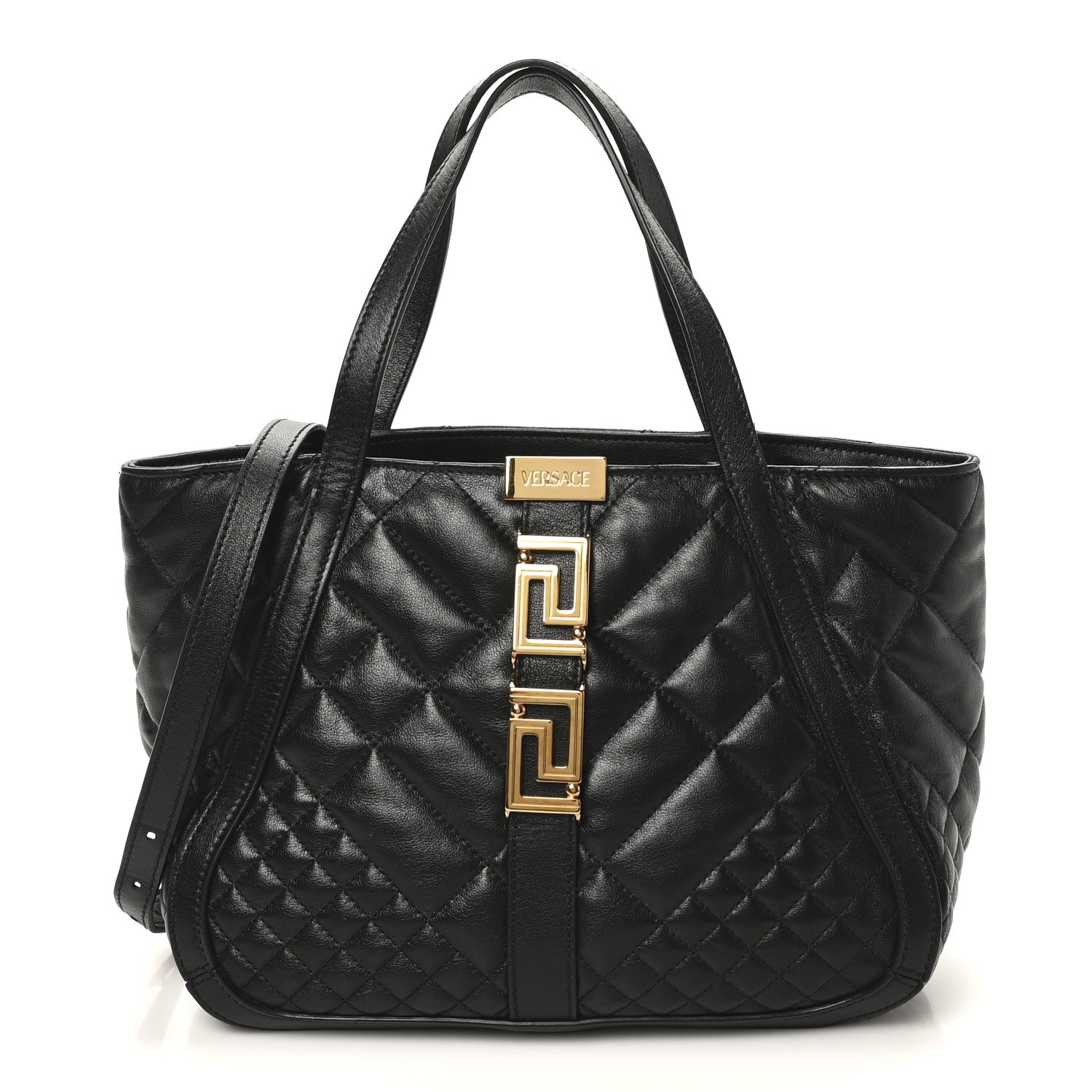 Versace Calfskin Quilted Greca Versace Small Goddess Tote Bag Black 1 of 10