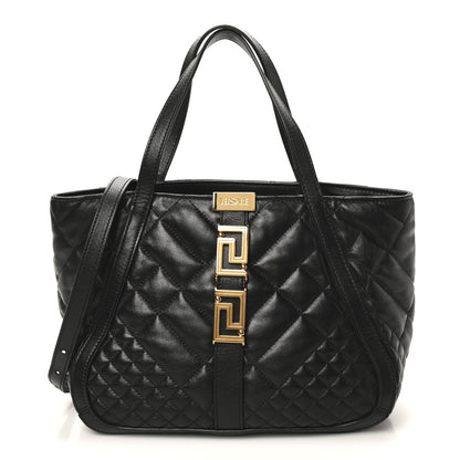 Versace Calfskin Quilted Greca Versace Small Goddess Tote Bag Black 1 of 10