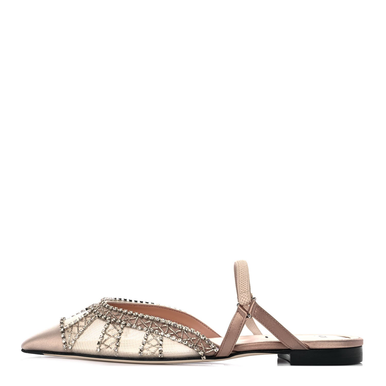 Fendi Satin Technical Mesh Colibri Crystal Embellished Mule 38.5 Nude 2 of 17