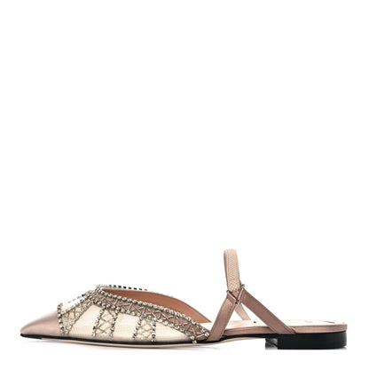 Fendi Satin Technical Mesh Colibri Crystal Embellished Mule 38.5 Nude 2 of 17