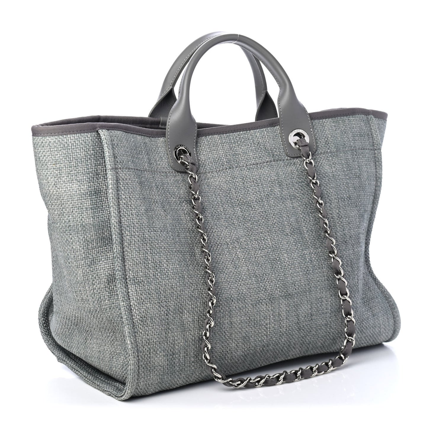 Woven Straw Raffia Large Deauville Tote Grey