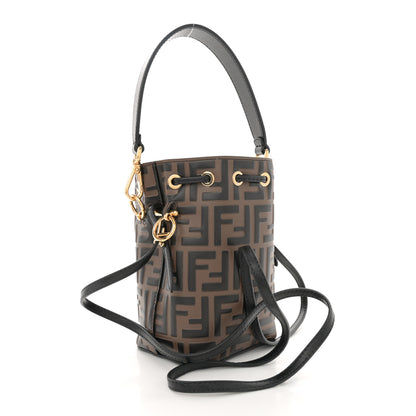 Fendi Vitello Liberty F is Fendi Bi-Color FF 1974 Embossed Mini Mon Tresor Bucket Bag Maya Black 2 of 10